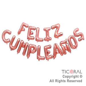 GLOBO METALIZADO FRASE FELIZ CUMPLEA�OS ROSA GOLD 16